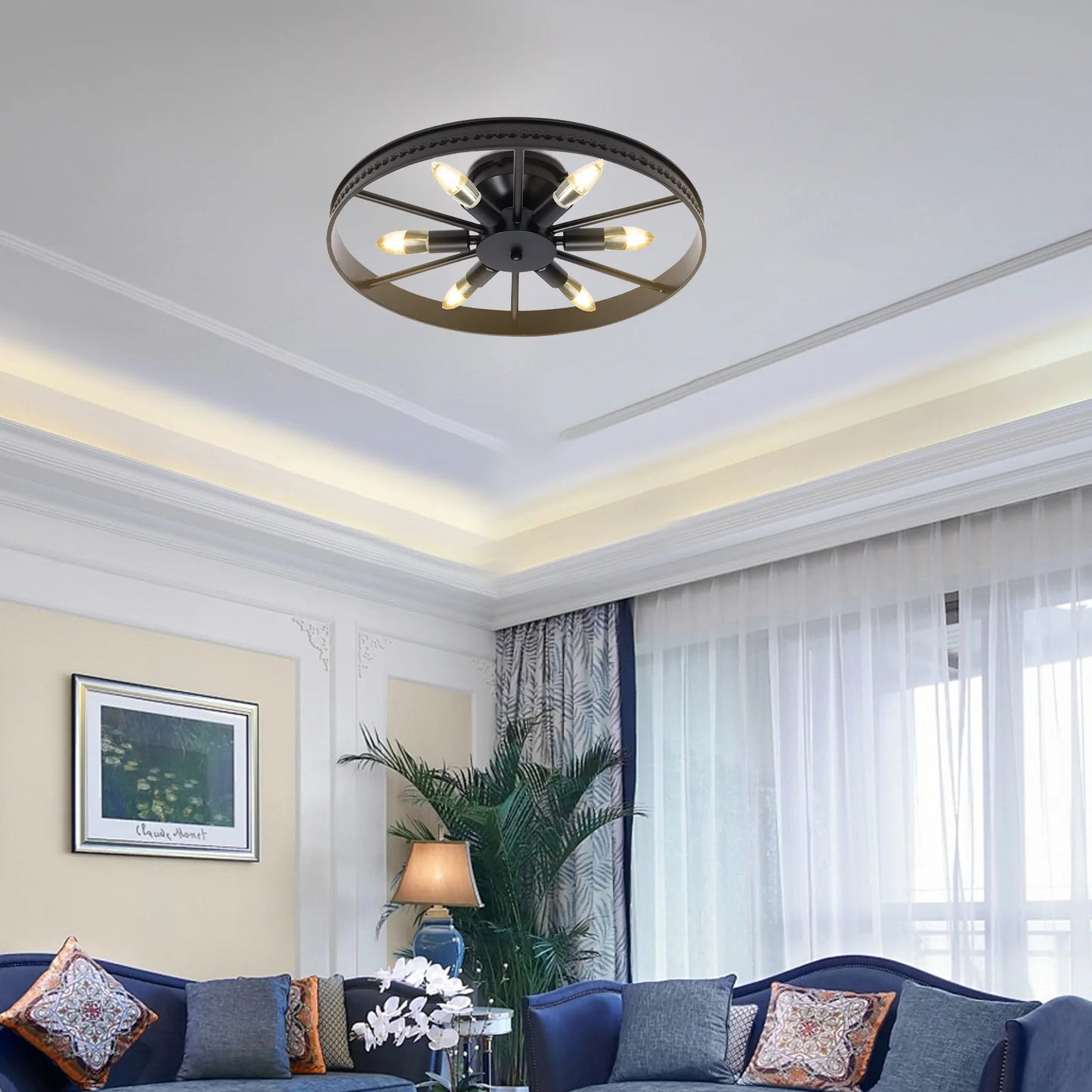 Industrial Iron Six Light Ceiling Chandelier