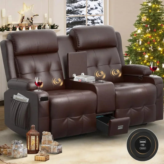 Reclining Massage Loveseat With Console Wall Hugger Sofa