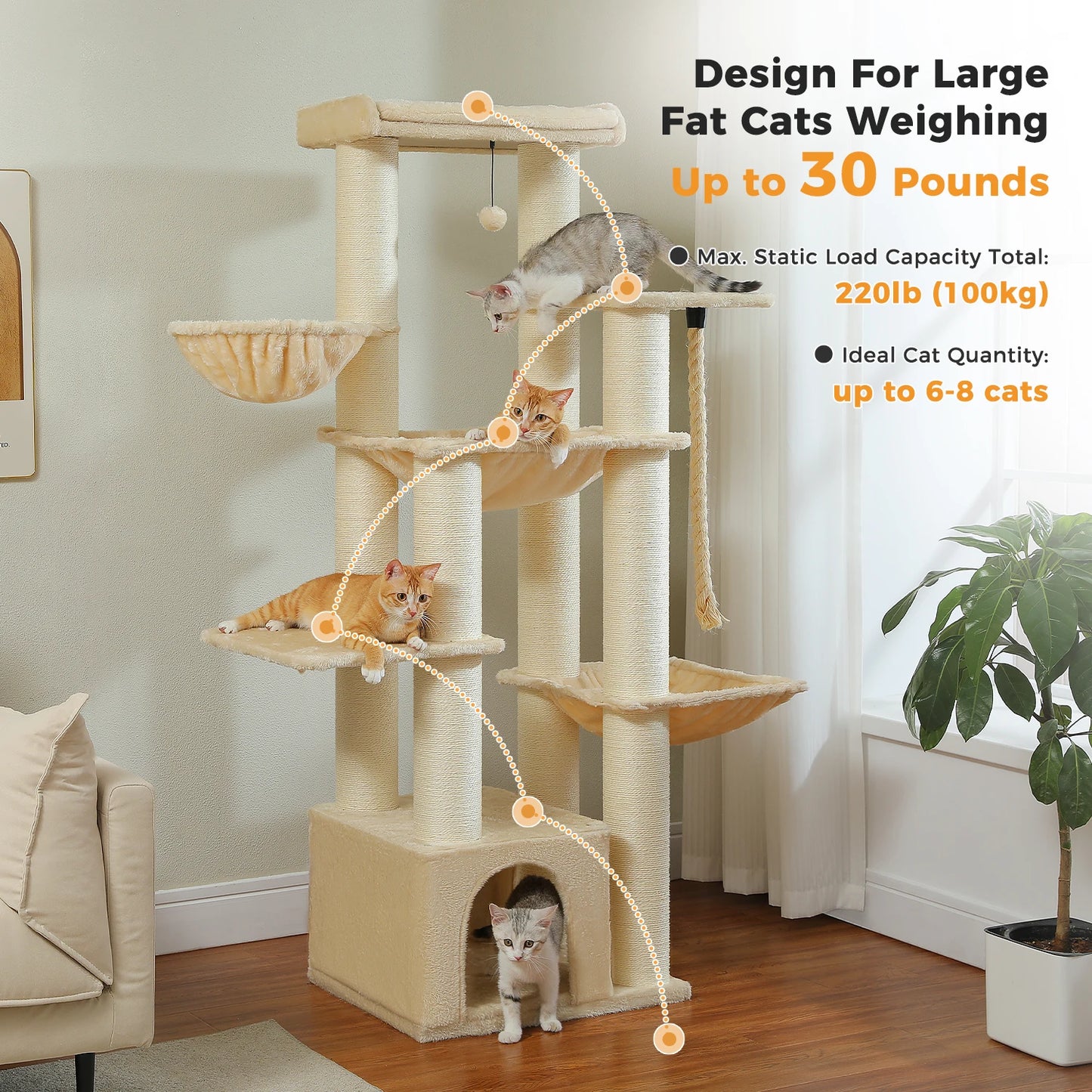 PAWZ Road Large Cat Tree Tower With Levels And Hammock