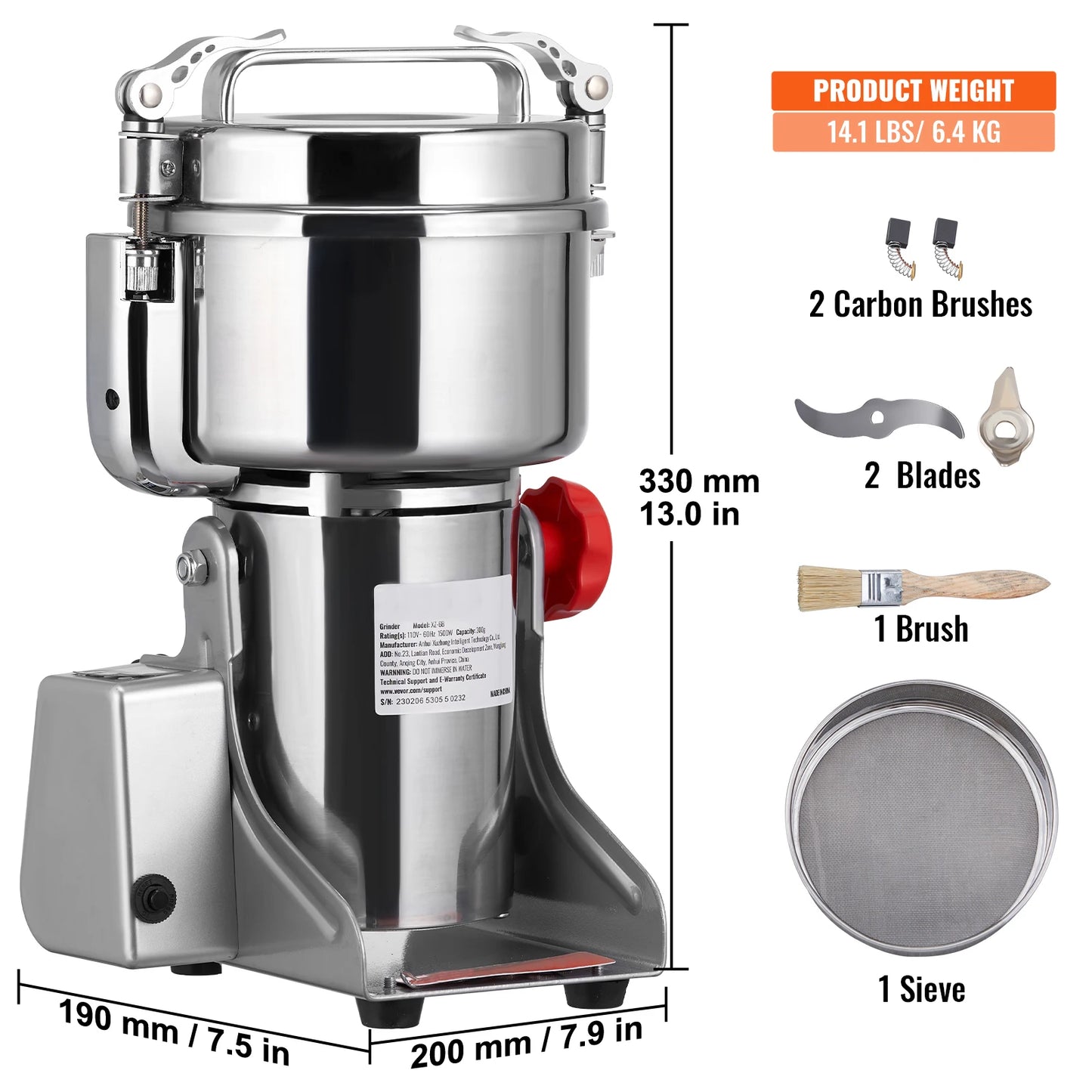 SucceBuy Electric Grain Mill Grinder 150-2500g For Dry Herbs Spices