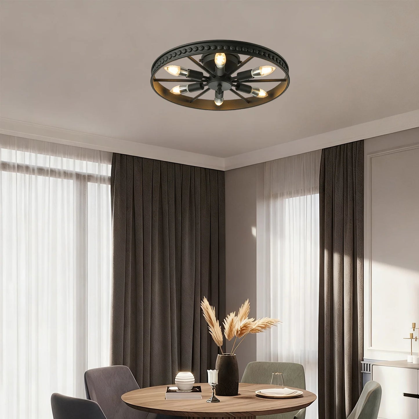 Industrial Iron Six Light Ceiling Chandelier