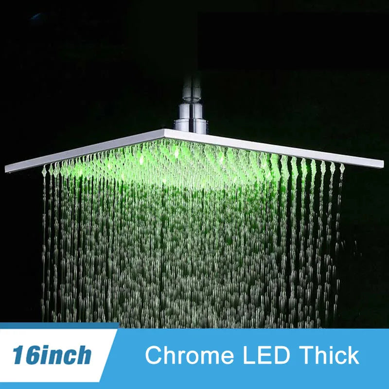 Shinesia LED Rainfall Shower Head Stainless Steel Square Changing Lights