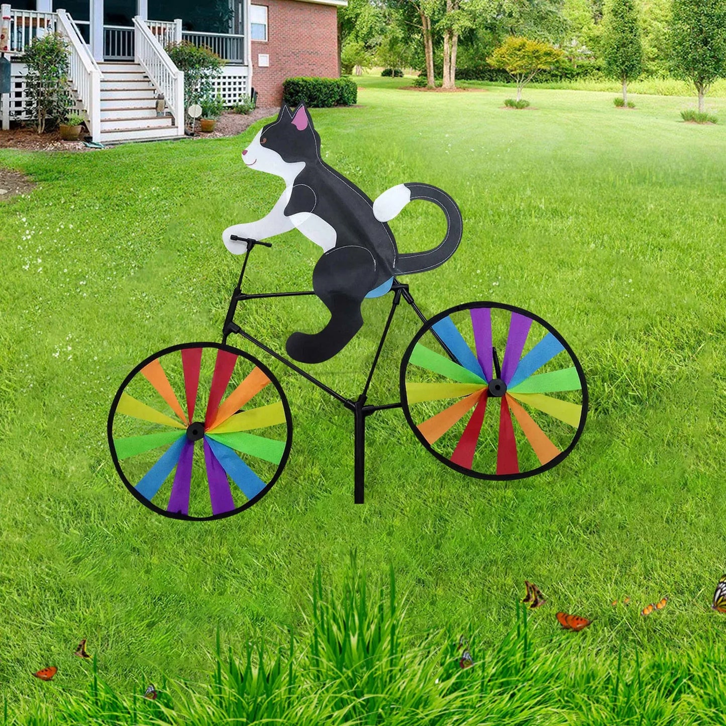 Outdoor Cat Bicycle Garden Sculpture For Yard Decor