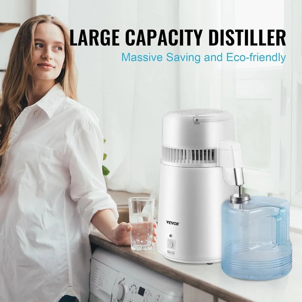 750W Water Distiller, 1.1 Gal Countertop Machine with Auto-Shutdown, BPA-Free Container for Pure Home Use