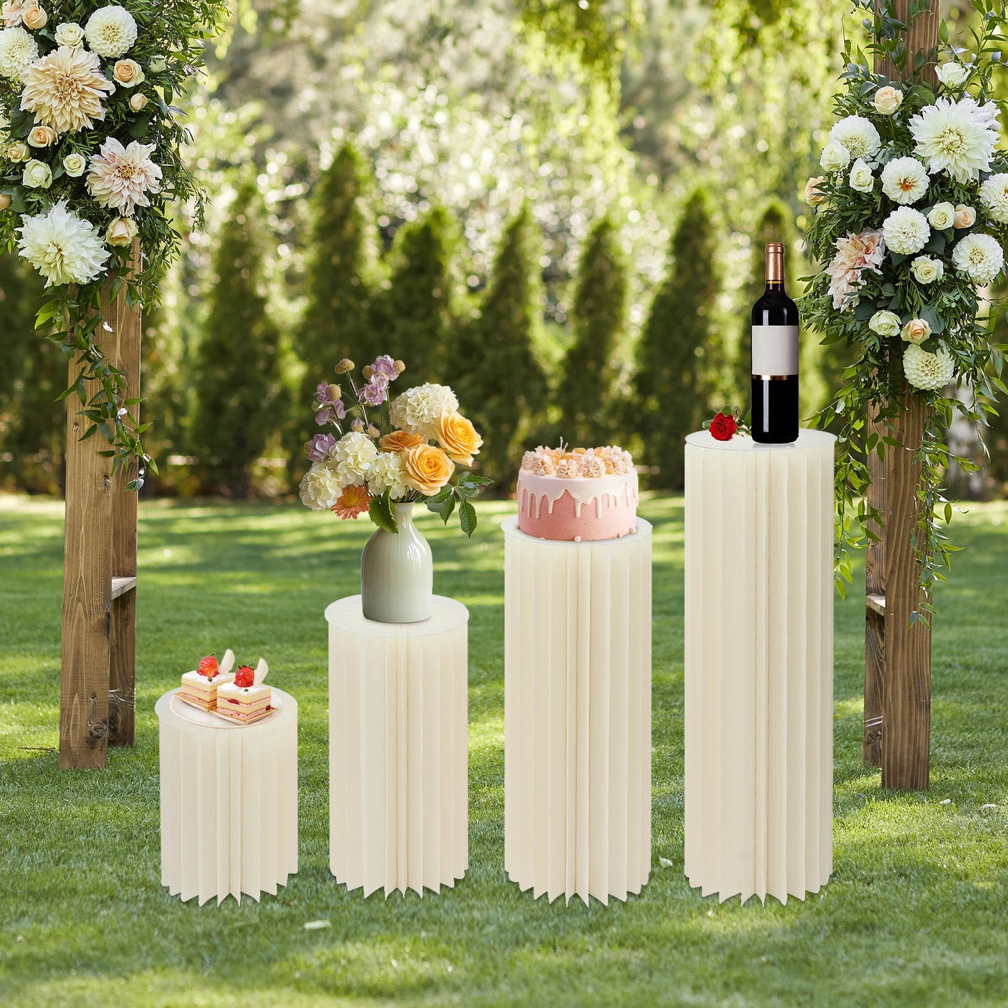 4Pcs Foldable Cardboard Flower Stands Wedding Centerpieces Display Dessert Table Column for Party Garden Decor (40+60+80+100cm)