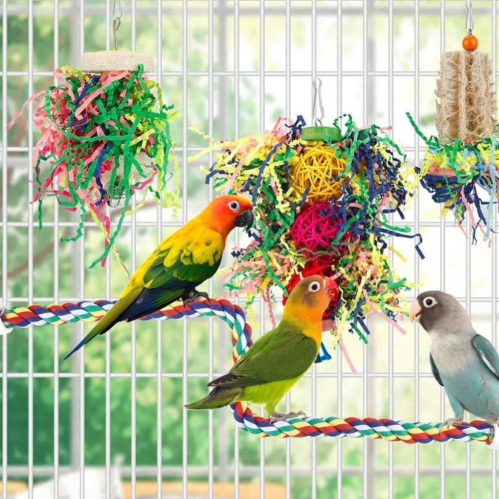 Bird Chew Toys For Parrots Foraging Paper Balls Cage Hanging