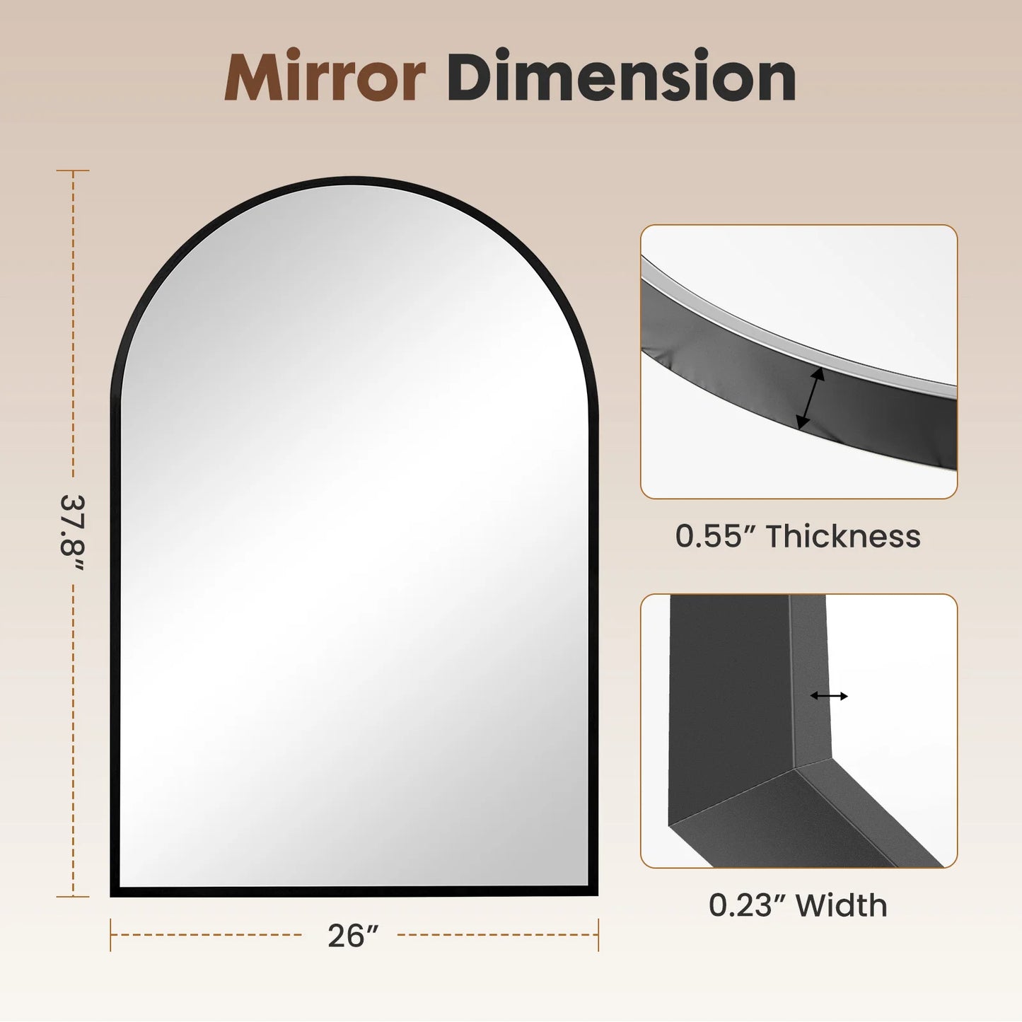 JHK Arched Metal Framed Bathroom Mirror For Wall Modern Decor