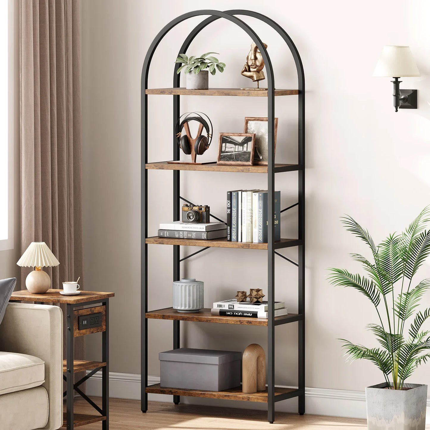 TWISTER.CK 5-Tier Arched Bookshelf Industrial Open Bookcase