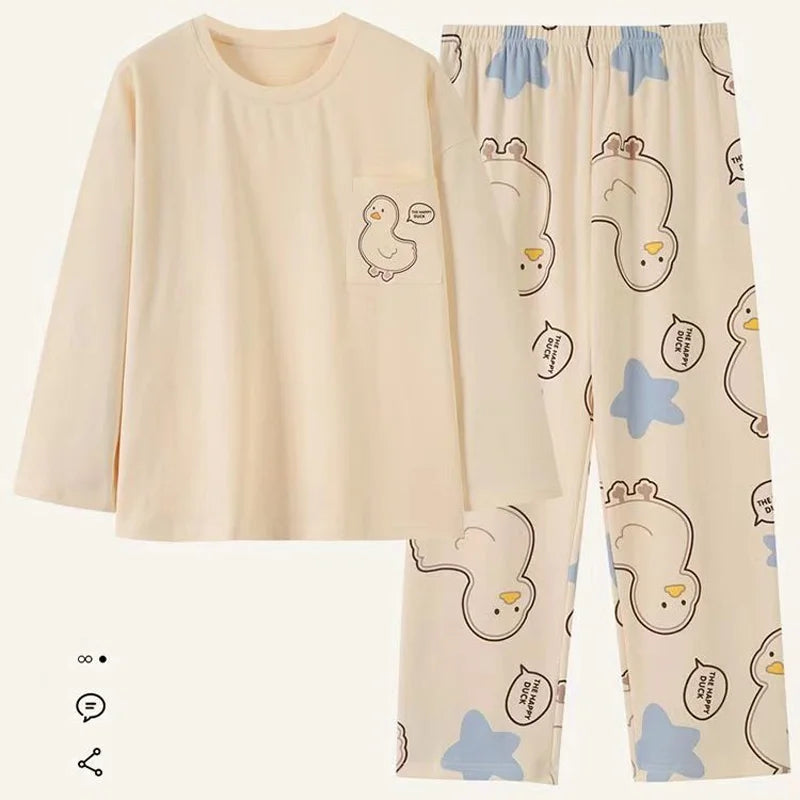 Women's Cartoon Print Pajama Set For Spring And Autumn