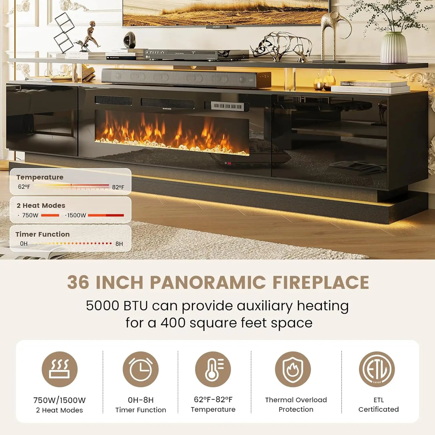 Modern Fireplace TV Stand Media Console For Televisions