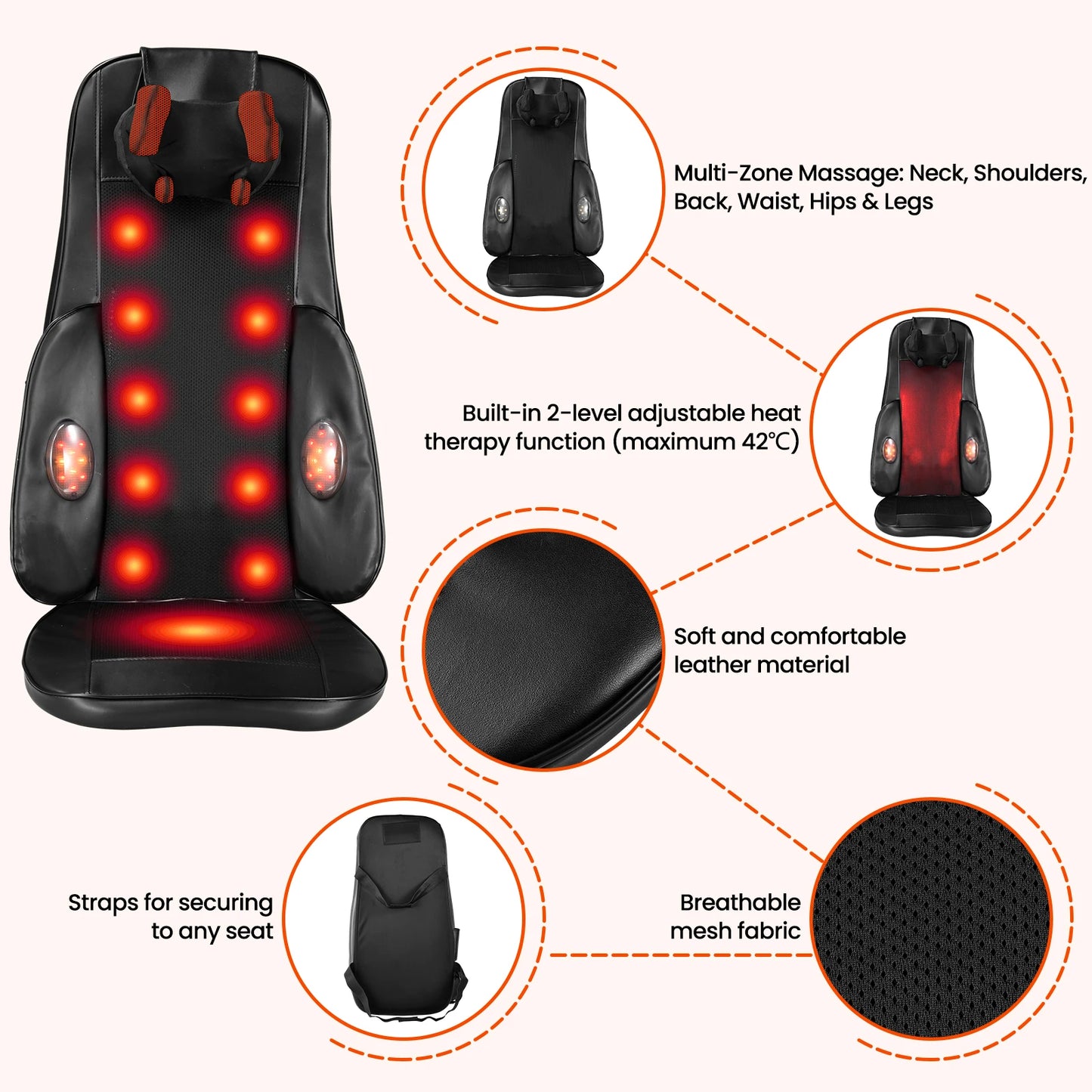 Chair Massager Pad With Remote Control Adjustable Intensity And Heat