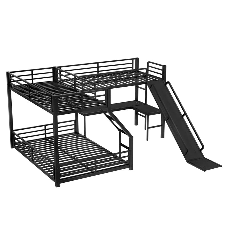 L-Shaped Bunk Bed With Loft, USB Charging, Metal Construction