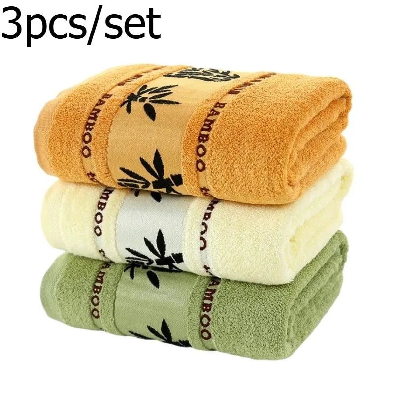 3pcs/set Bamboo Fiber Towel Soft Absorbent Quick-Dry Household Bathroom Towel Comfortable Face Body Towel for Daily Use