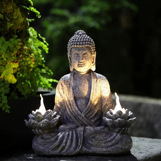 Solar Zen Garden Statue Light Outdoor Sitting Lotus Sculpture