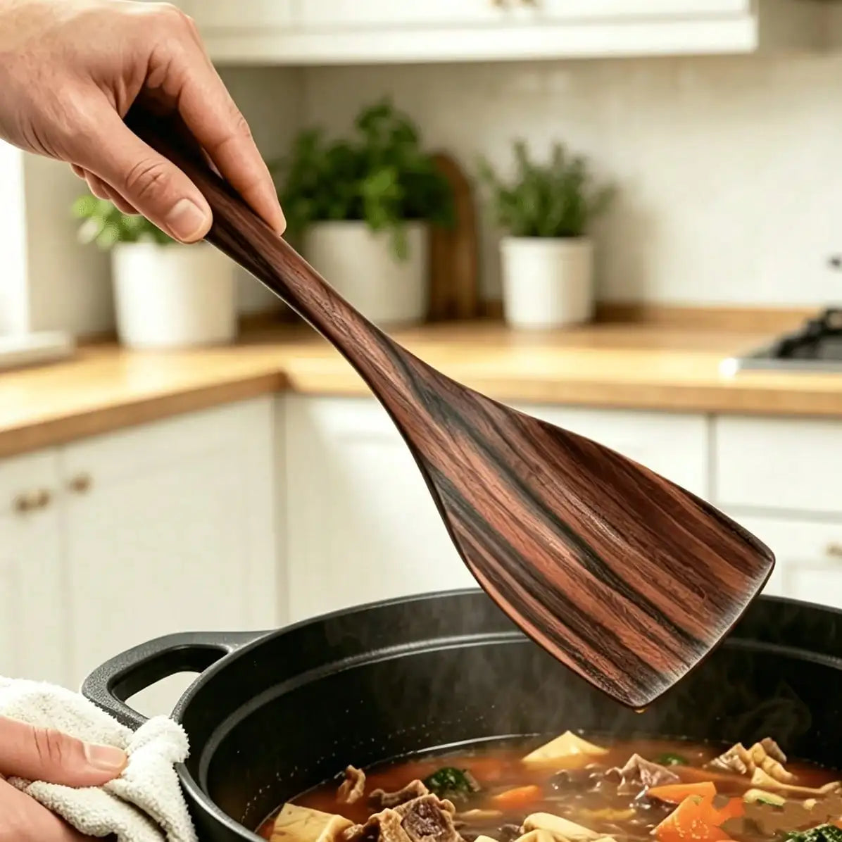 Wooden Kitchen Utensils Set Rustic Farmhouse Dark Natural Teak Wood Spatula 10 Piece Set Non Stick Cooking Spoons Heat Resistant Utensils Set For Kitchen Cooking Baking Serving Nonstick Cookware Housewarming Gift