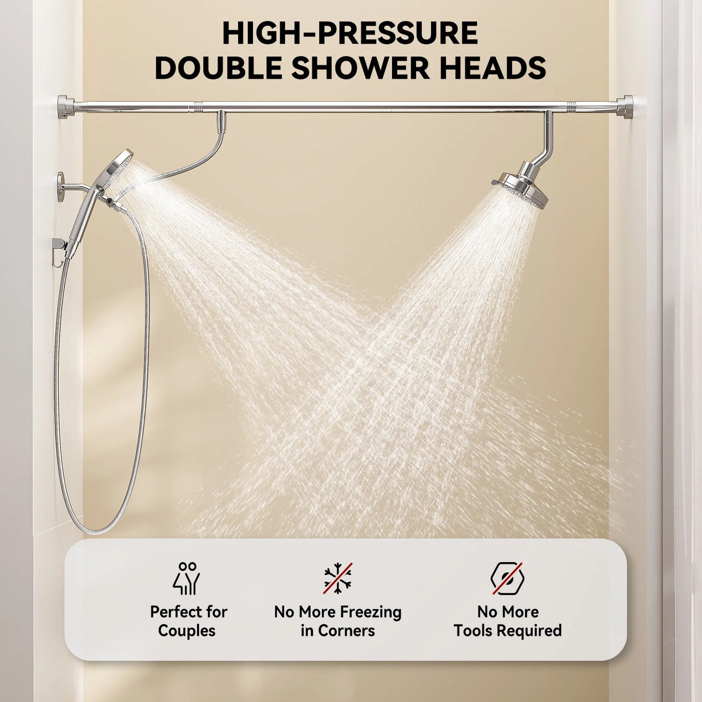 Tandem Shower Head For Couples Dual Shower Head Stainless Steel