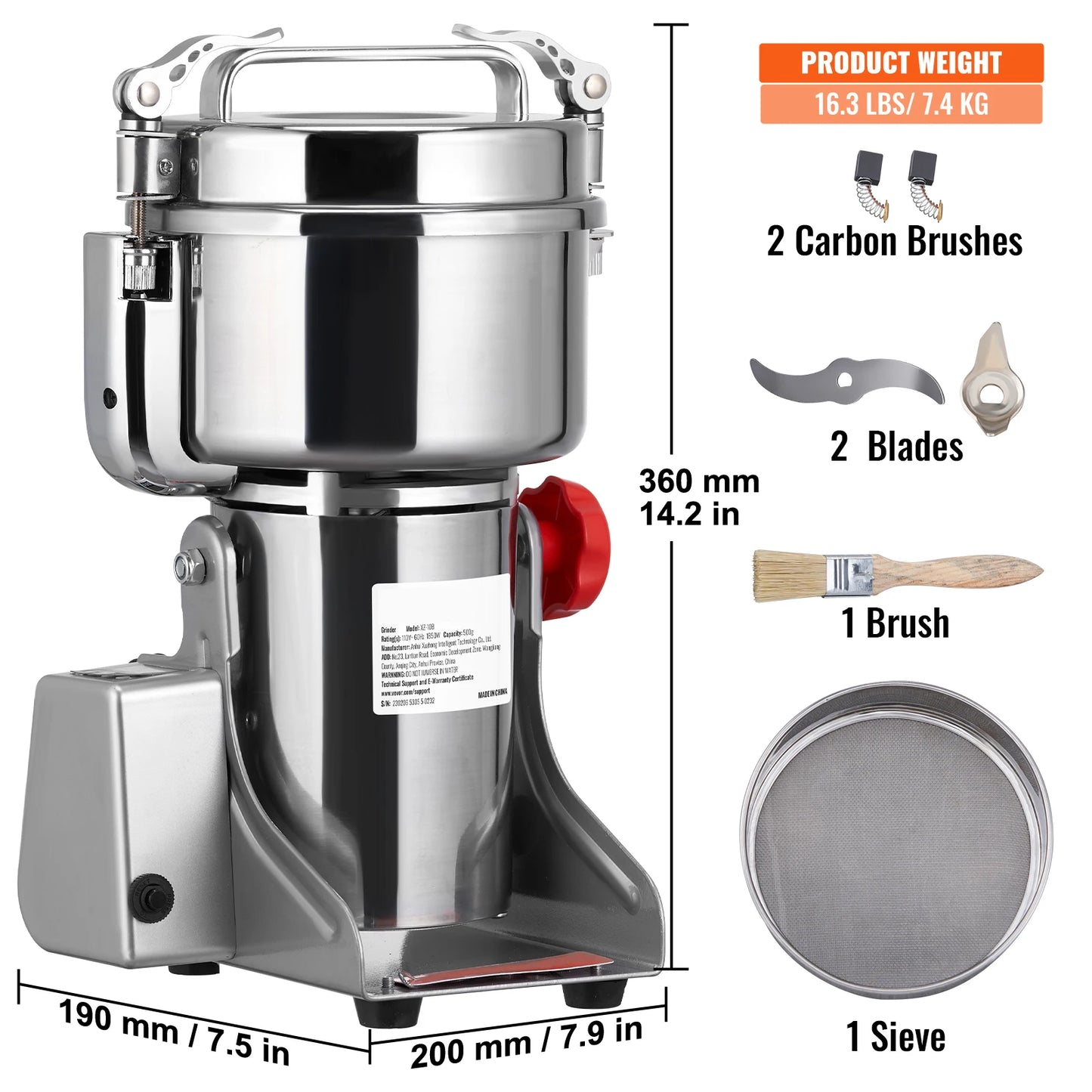 SucceBuy Electric Grain Mill Grinder 150-2500g For Dry Herbs Spices