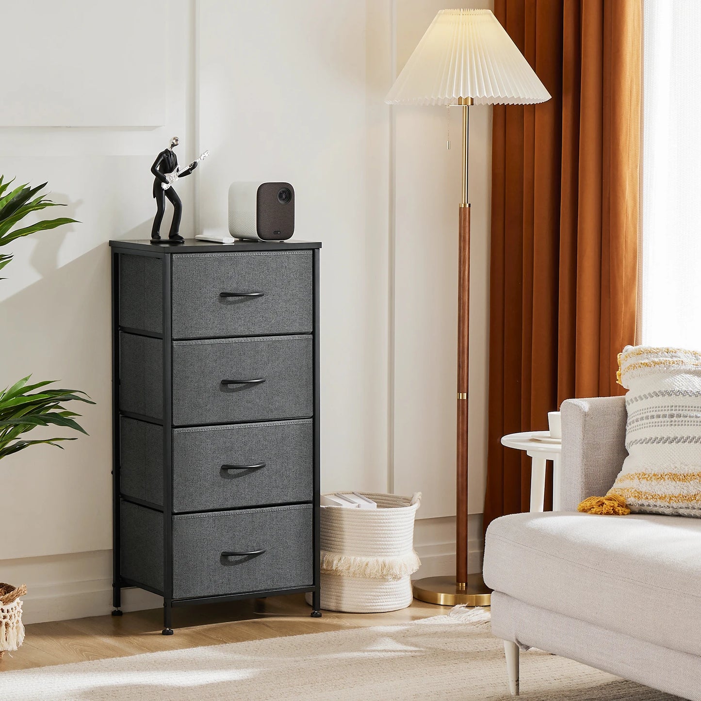 JHK Modern Bedroom Dresser With Four Fabric Drawers Nightstand