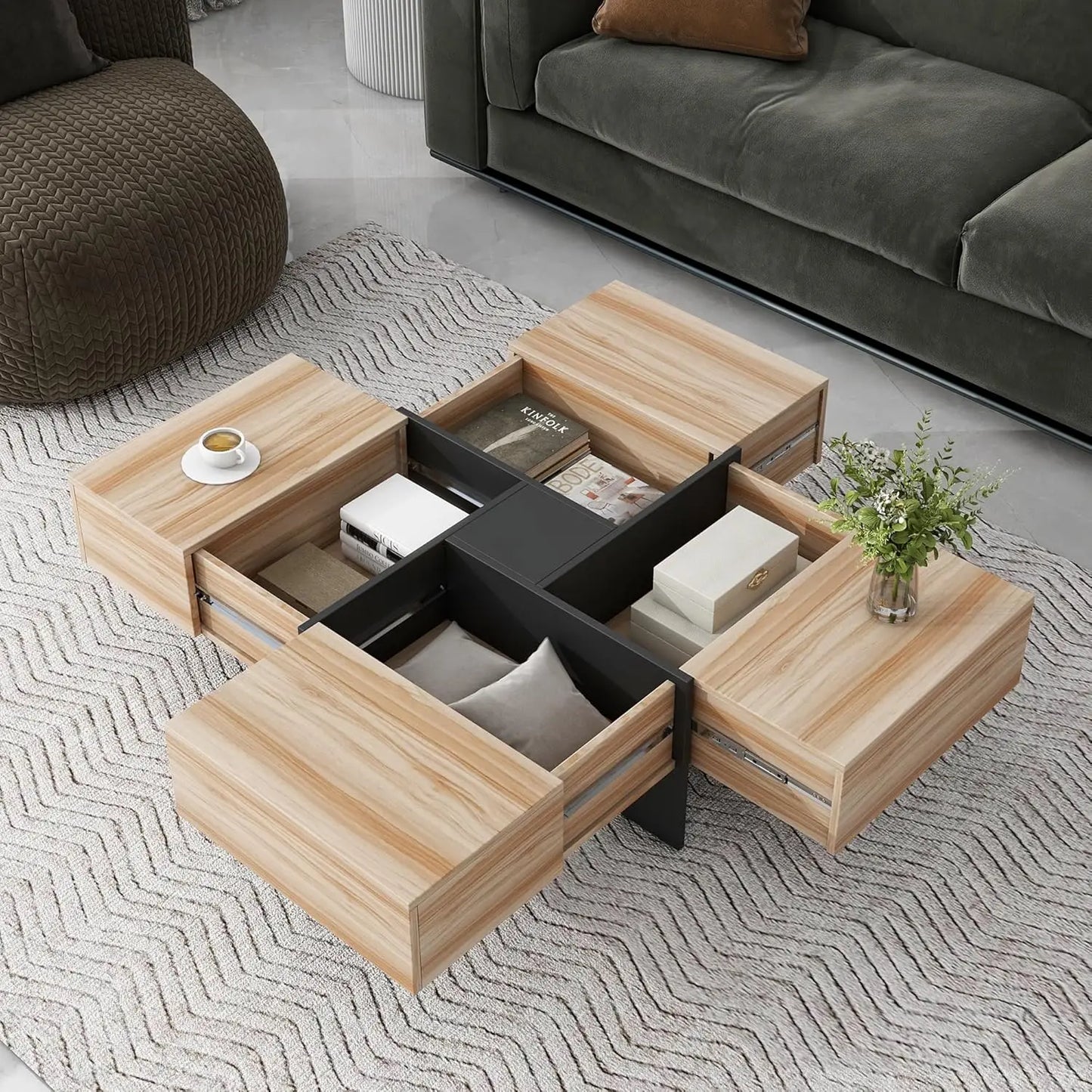Modern Minimalist Coffee Table With Faux Marble Top