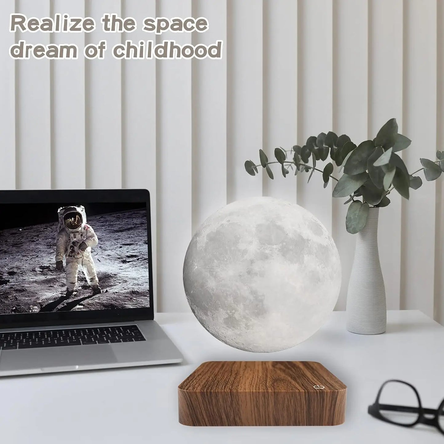 Mexllex Magnetic Floating Moon Lamp With Wooden Base And 3 Color Led Night Light