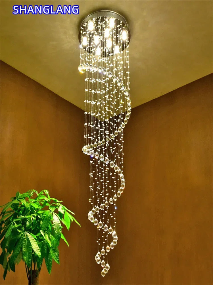 K9 Crystal LED Chandelier For Spiral Staircase And Living Room
