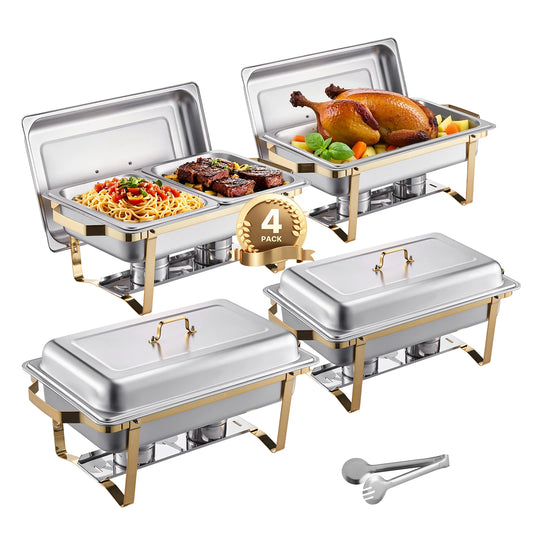 SucceBuy Chafing Dish Buffet Set With 2 Full And 4 Half Pans
