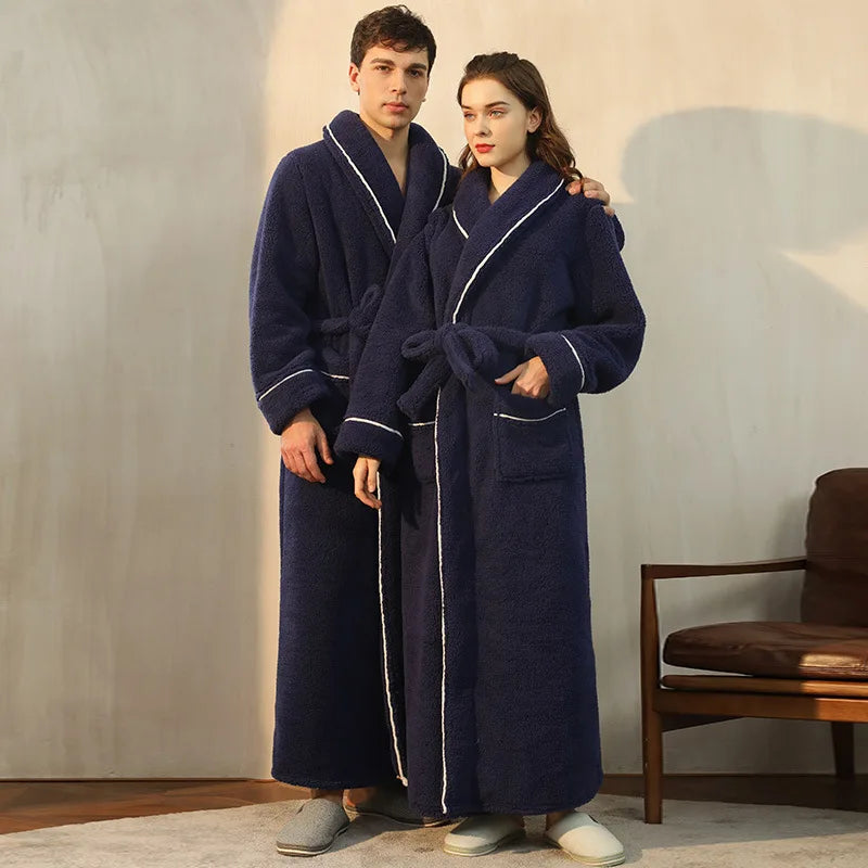 Gypsophila Winter Warm Long Flannel Bathrobe for Adults Unisex