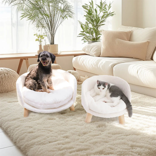 BINGOPAW Luxury Plush Cat Bed Nest With Wood Leg Support For Small Pets