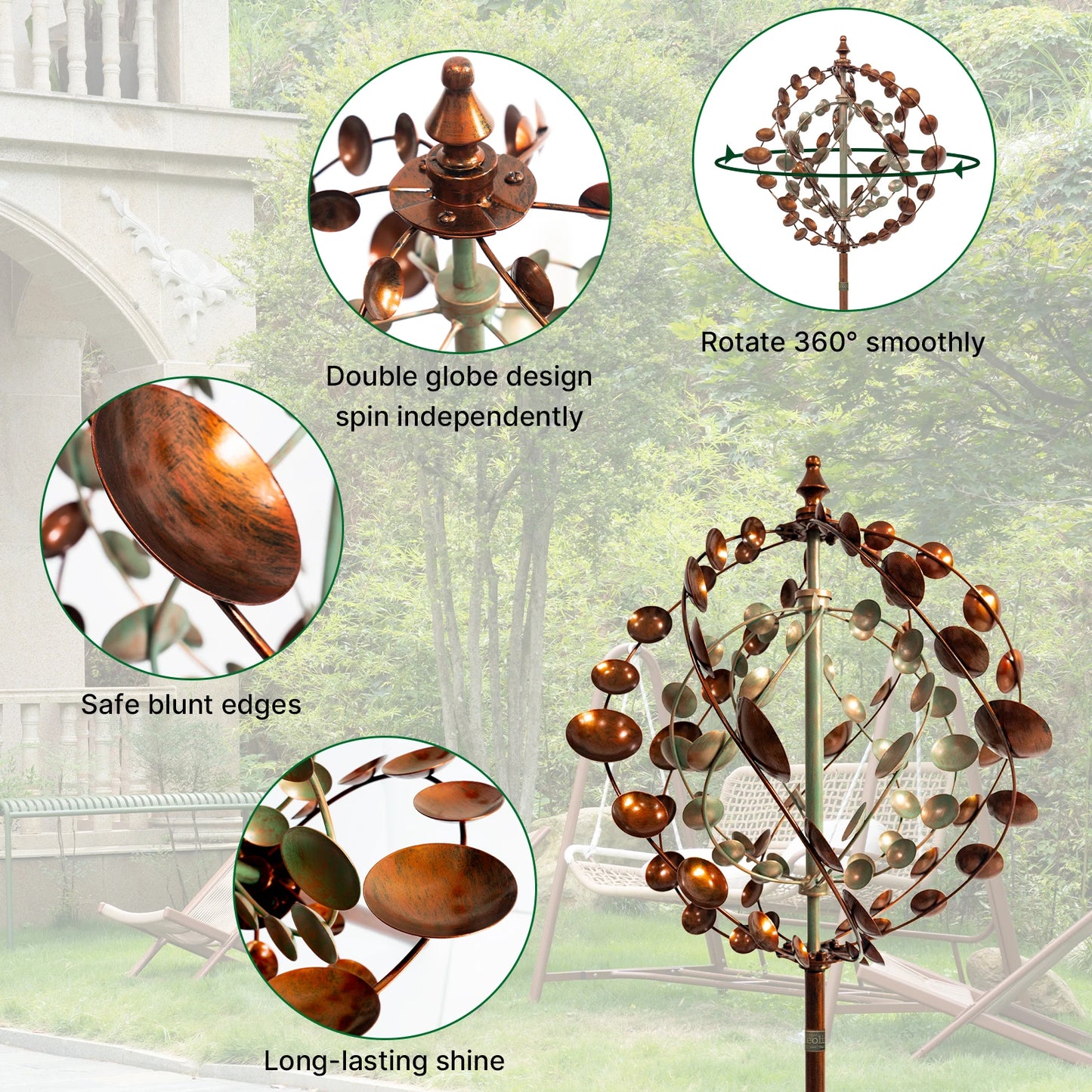 Metal Wind Spinner Garden Sculpture With Welcome Flag 360 Spin