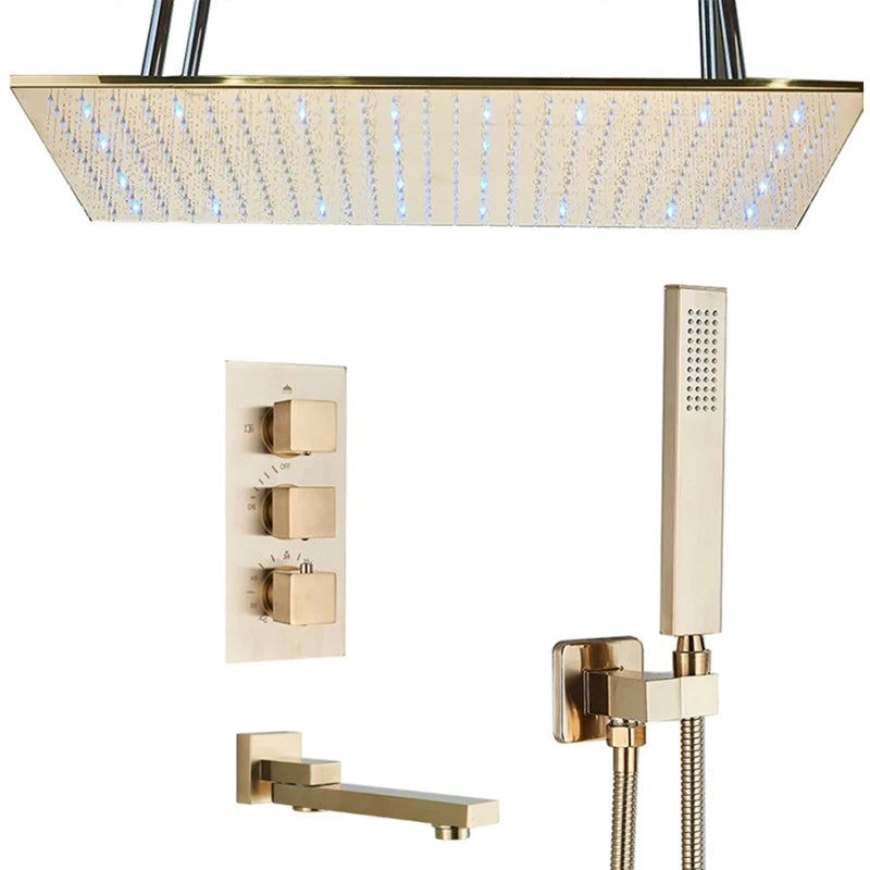 Wanmivezlo LED Brass Shower Head Wall Mounted Rainfall Light
