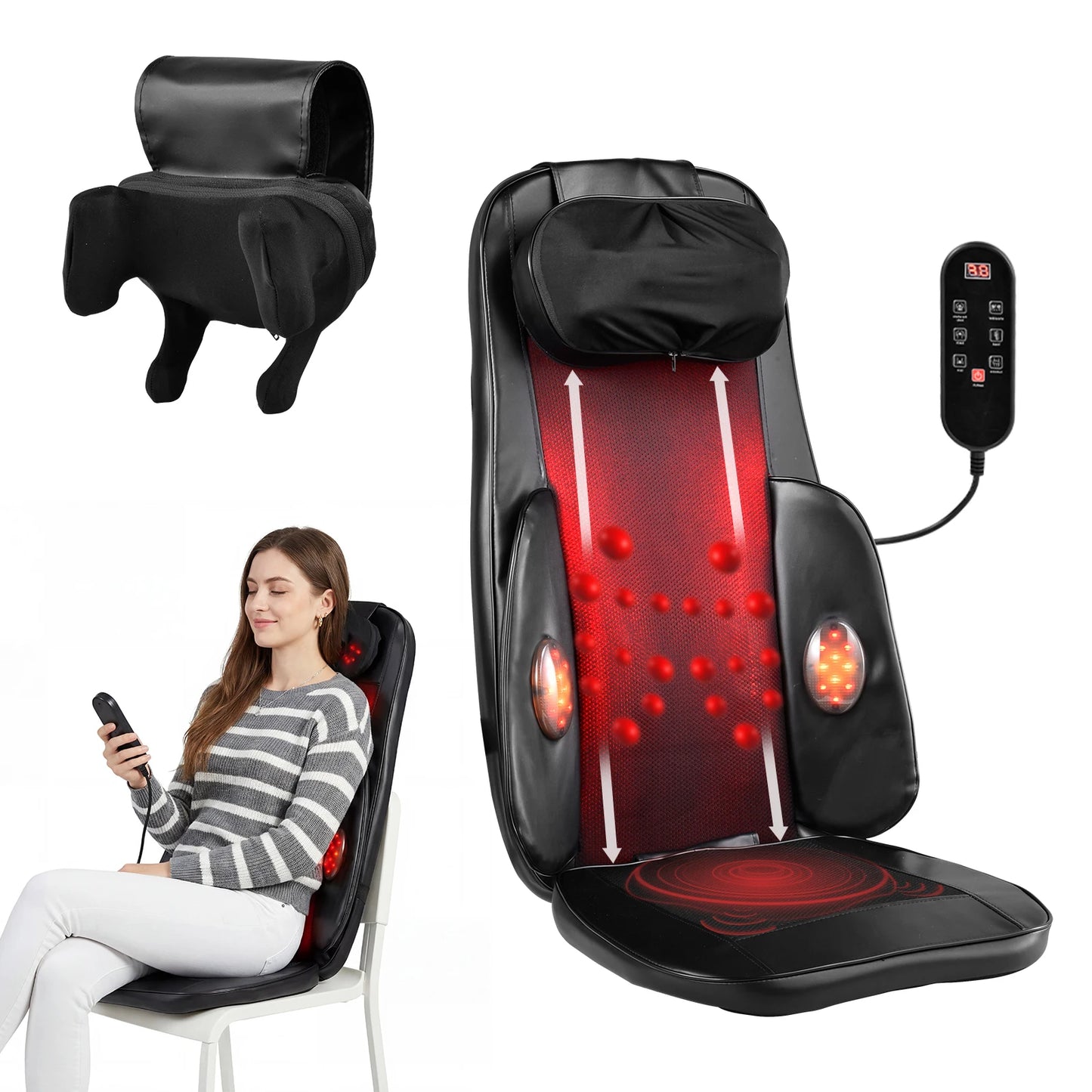 Chair Massager Pad With Remote Control Adjustable Intensity And Heat