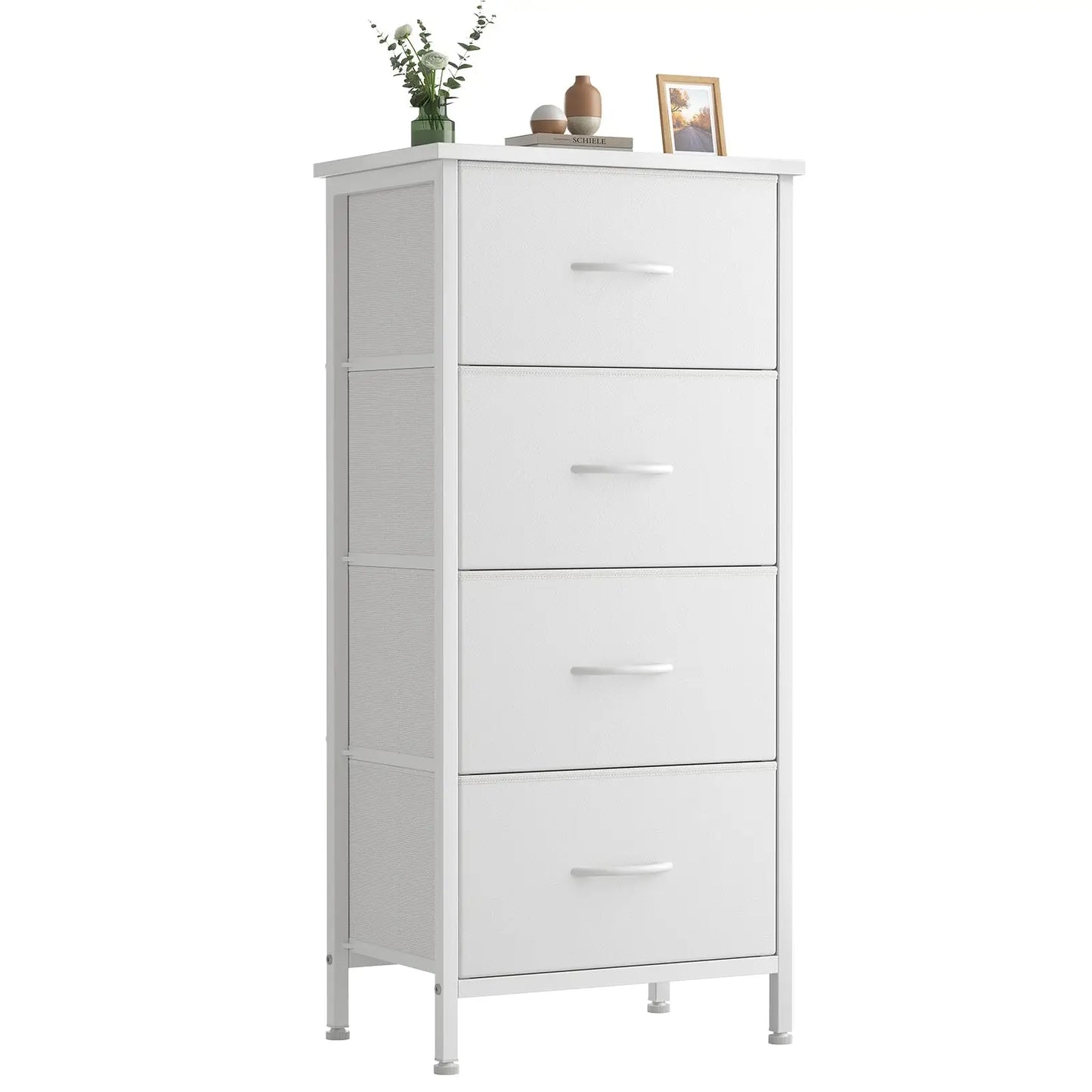 XIUWO Nightstand With 4 Fabric Drawers Modern Wood Top Cabinet