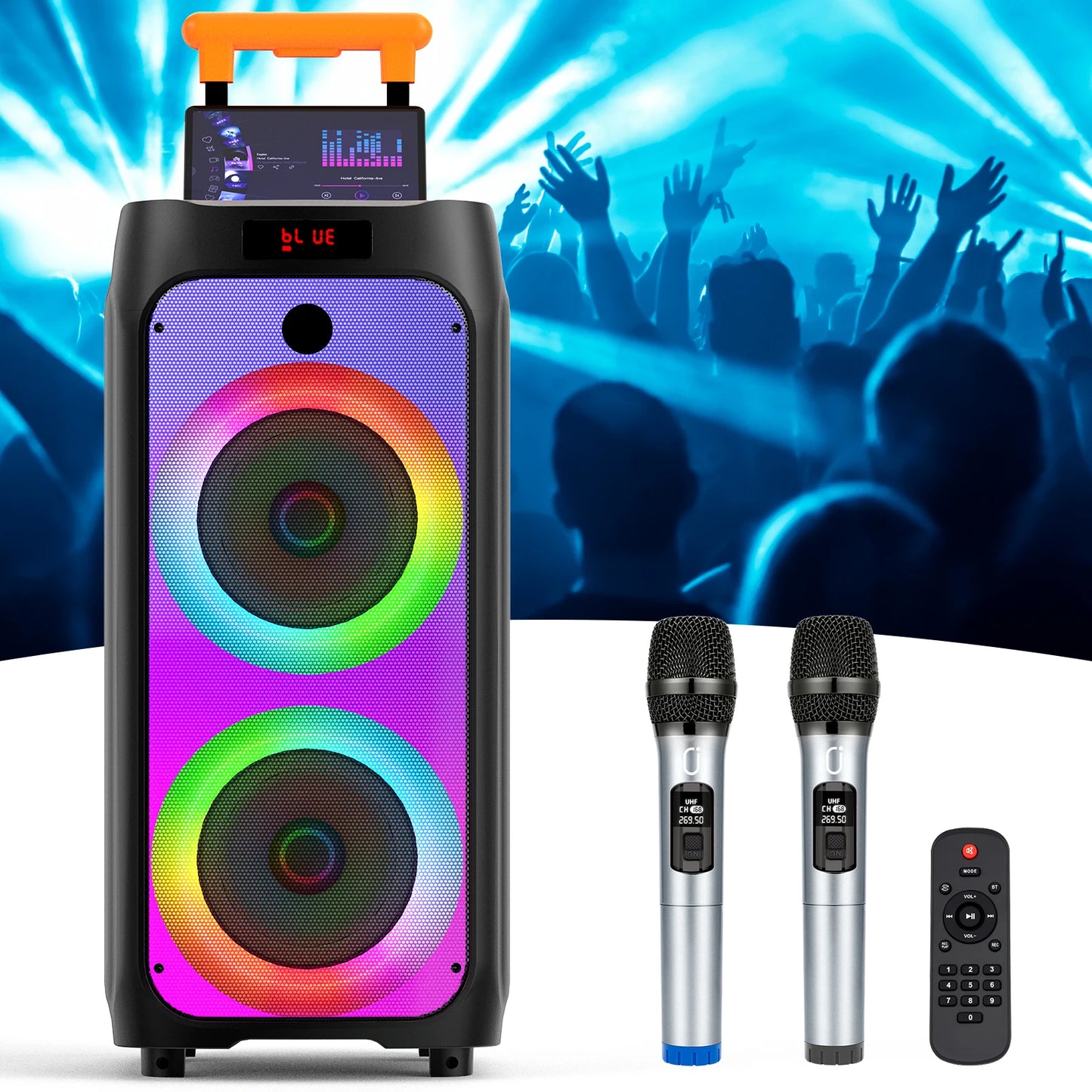 FanFun Karaoke Machine Portable Bluetooth Speaker With Two Wireless Microphones