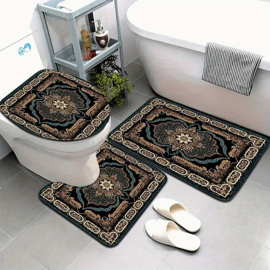 Bohemian Style Arrow Pattern Bathroom Mat Set For Floor