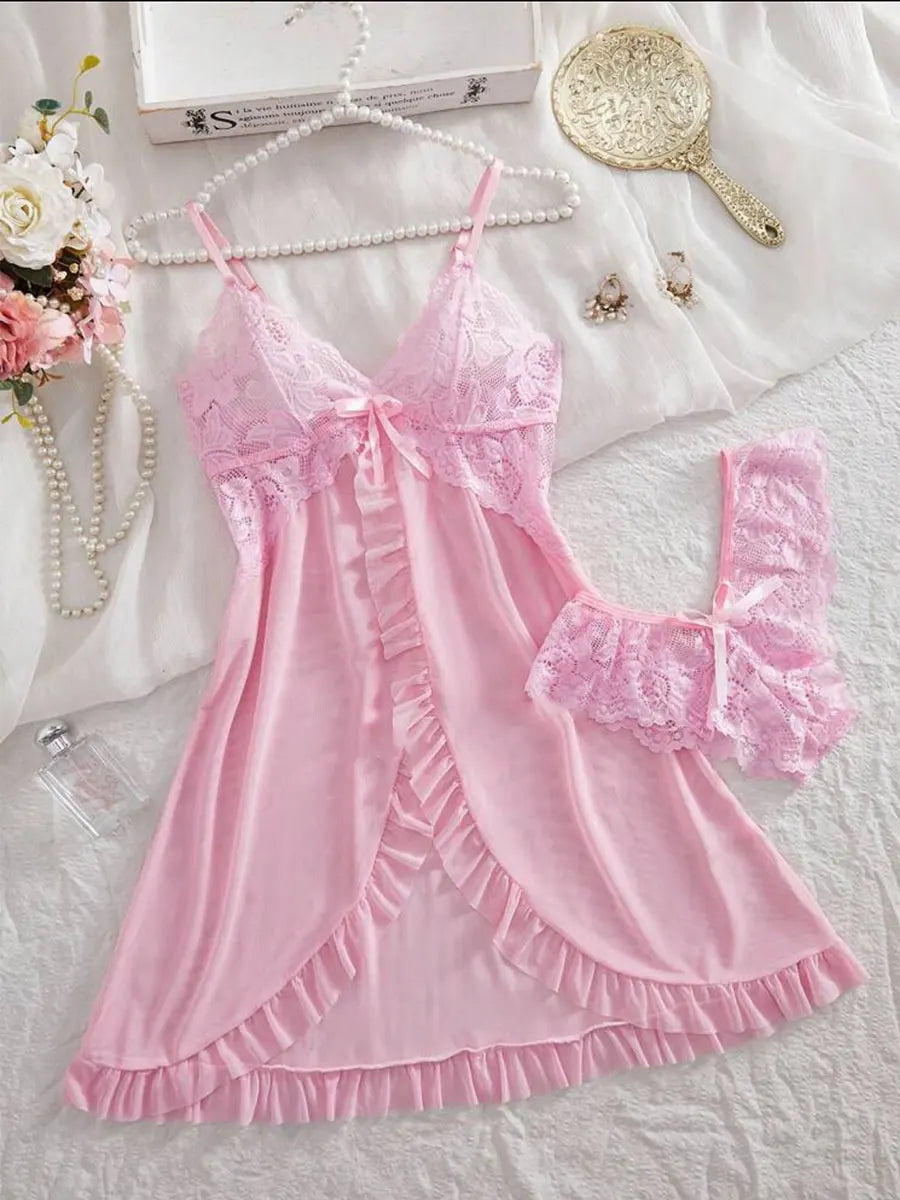 Women's Sleepwear Set Halter Nightdress and Panty Pijamas Kit