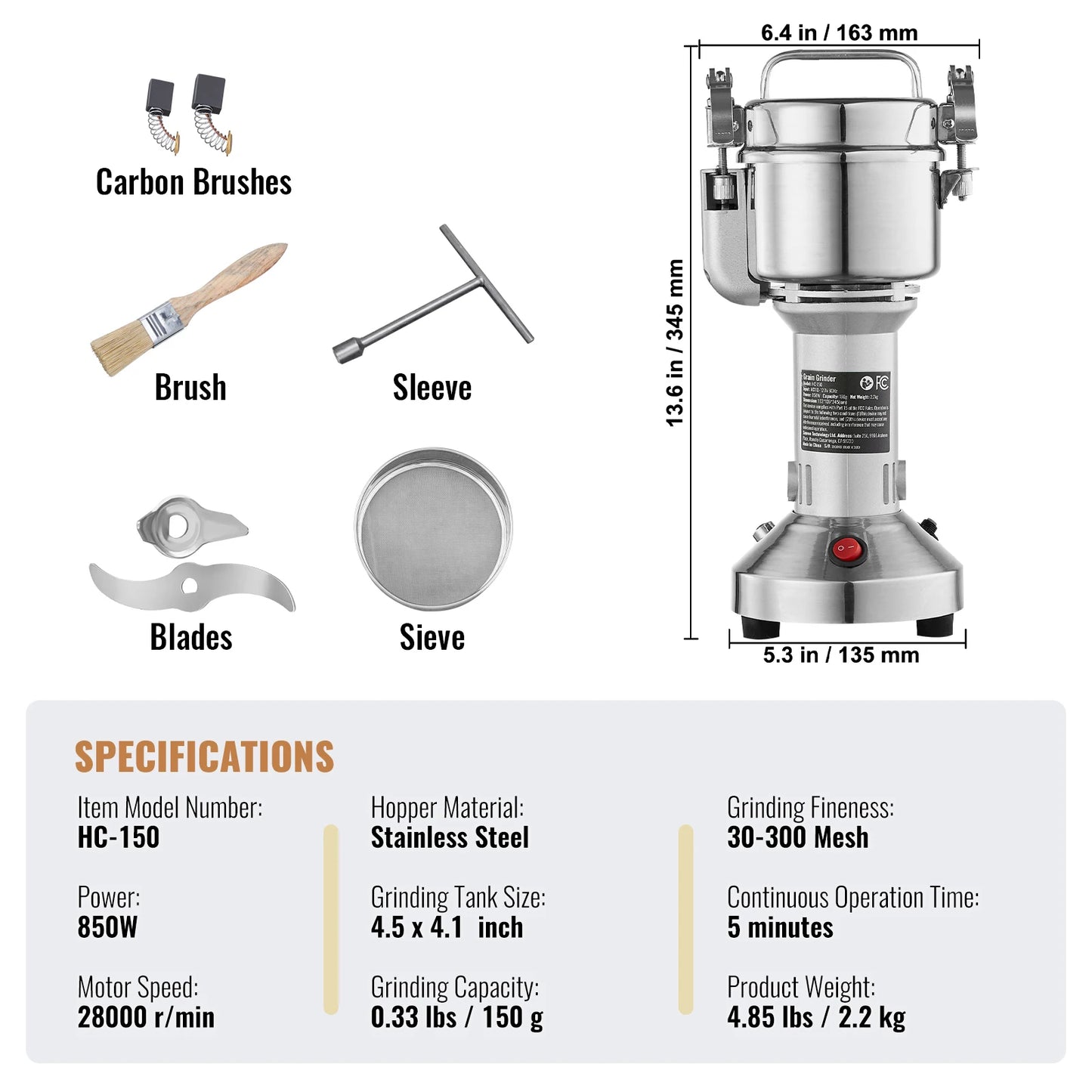 SucceBuy Electric Grain Mill Grinder 150-2500g For Dry Herbs Spices