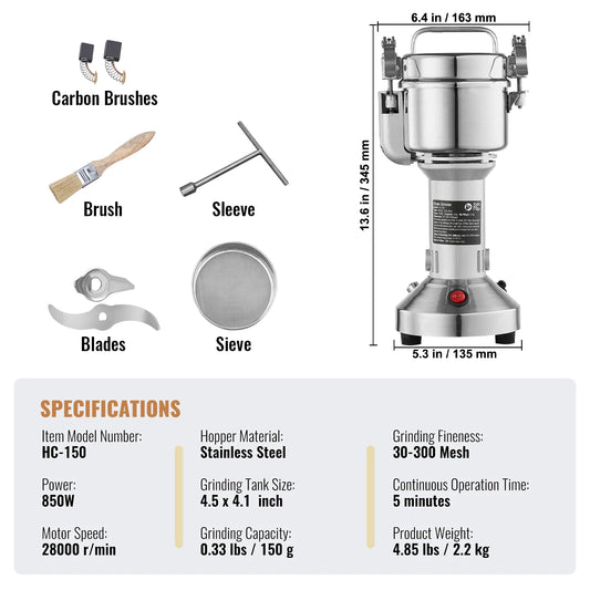 SucceBuy Electric Grain Mill Grinder 150-2500g For Dry Herbs Spices