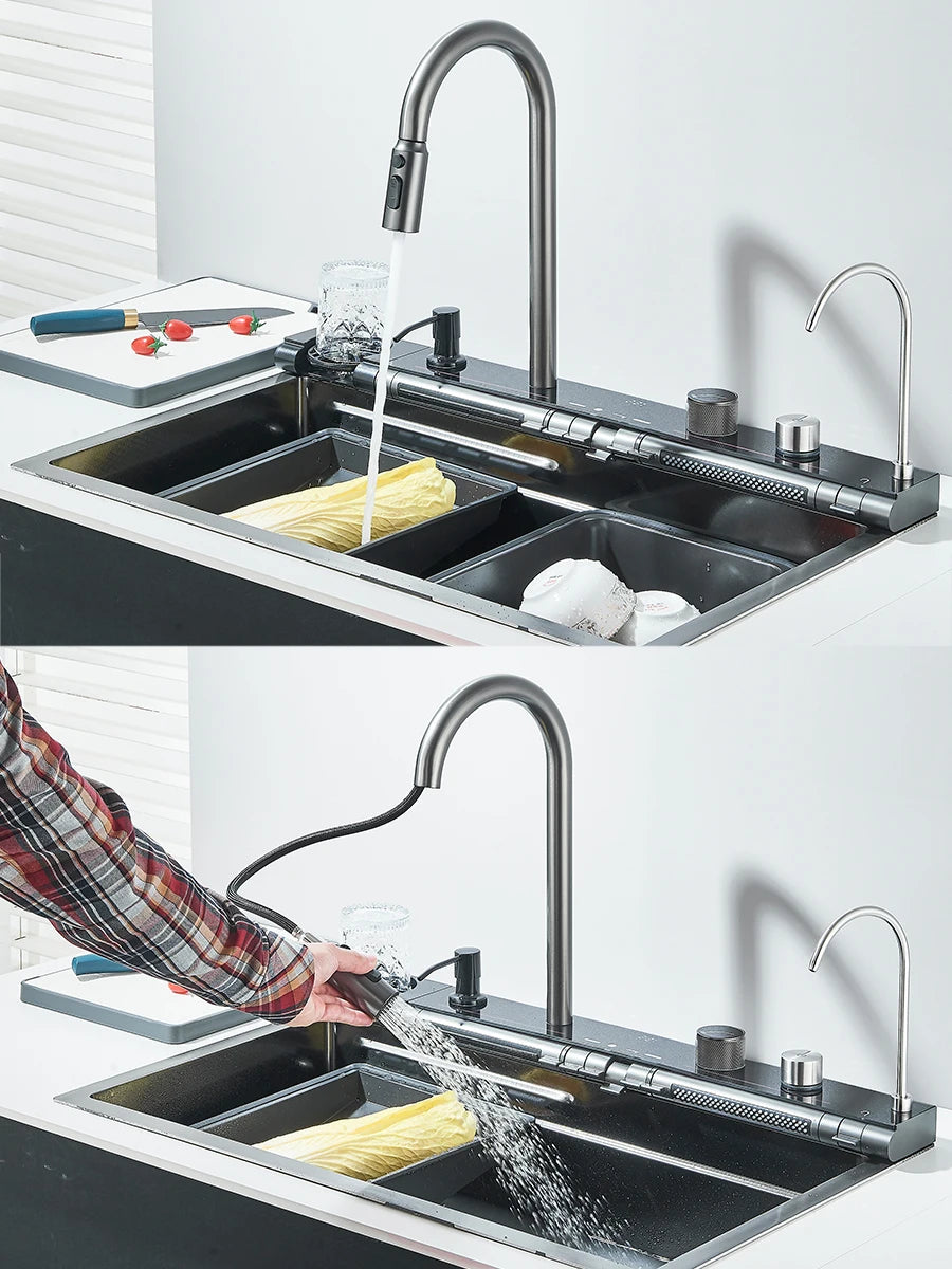 Quyanre 304 Stainless Steel Kitchen Sink Faucet Set With Dispenser