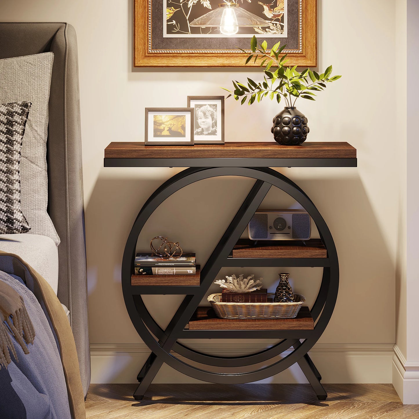 Tribesigns 3-Tier End Table With Storage And Geometric Frame
