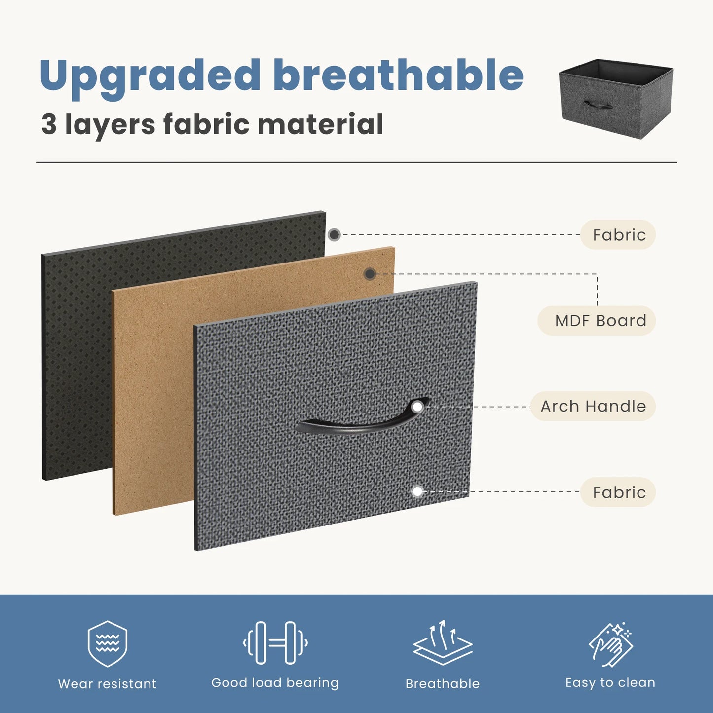 JHK Modern Bedroom Dresser With Four Fabric Drawers Nightstand