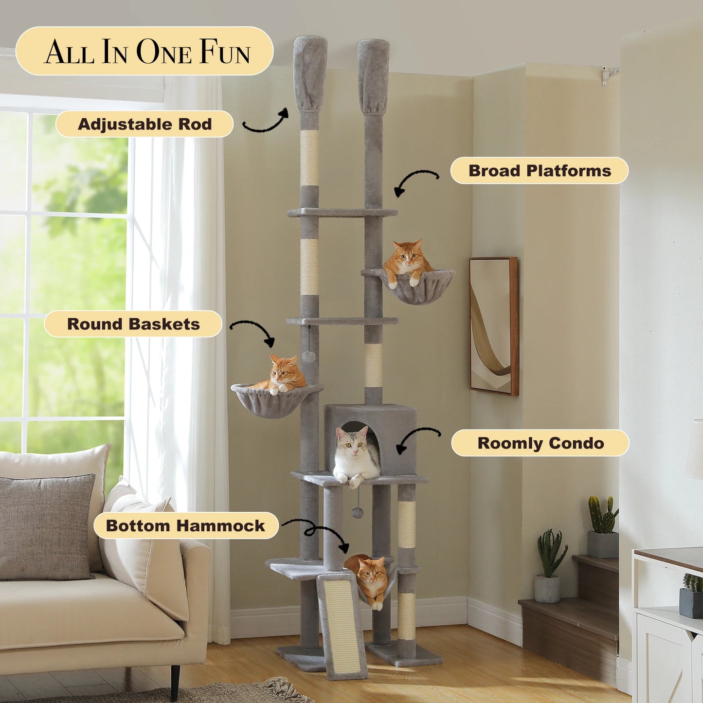 PAWZ Road Floor To Ceiling Cat Tree Condos And Hammocks