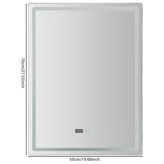 Tri-Color Dimmable LED Bathroom Mirror with Display Demist Touch IP54 Waterproof Wall Mounted Rectangle Makeup Mirror 3 size