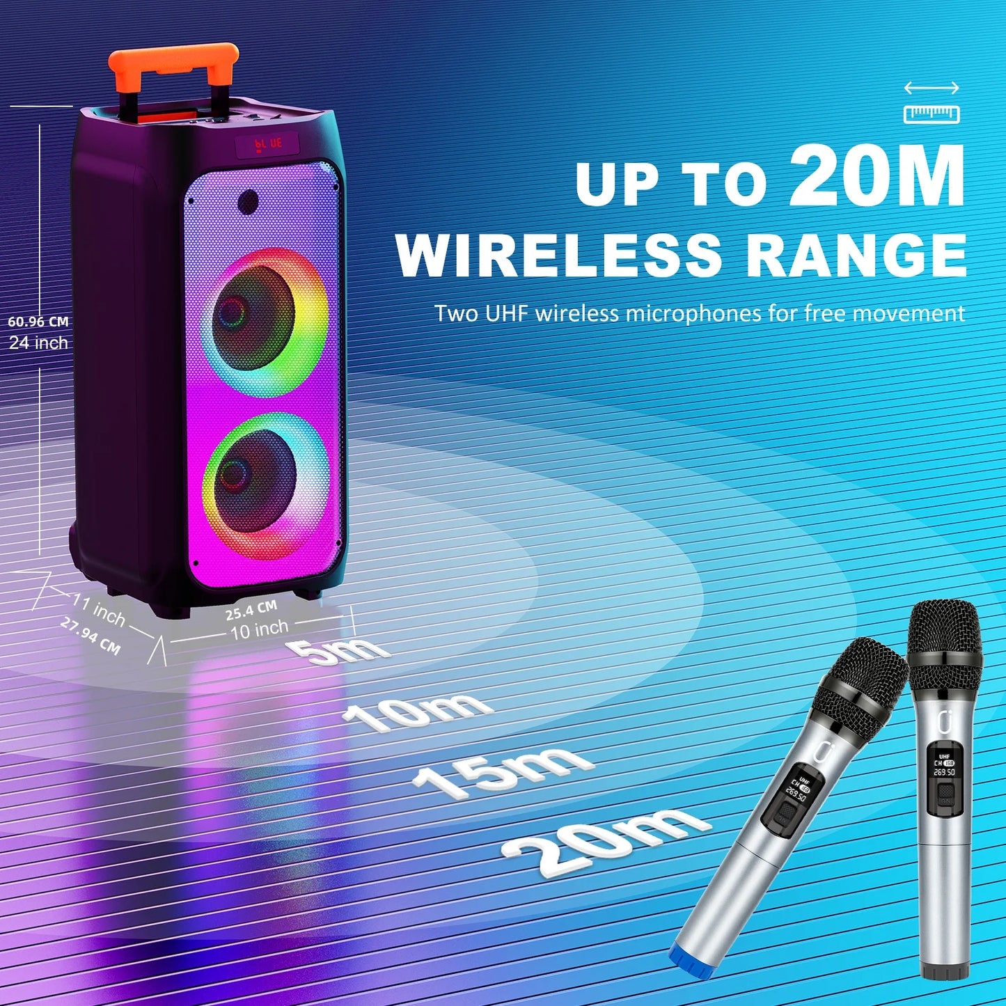 FanFun Karaoke Machine Portable Bluetooth Speaker With Two Wireless Microphones