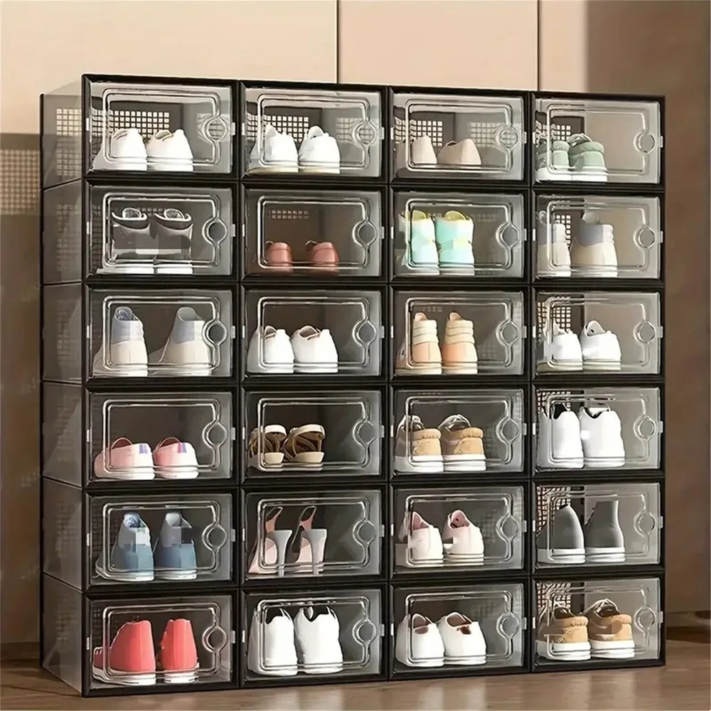 Stackable Plastic Shoe Storage Boxes Dustproof Transparent Display Men Women