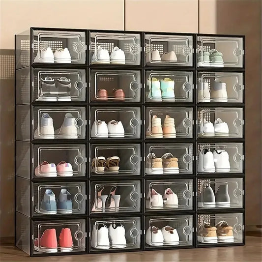 Stackable Plastic Shoe Storage Boxes Dustproof Transparent Display Men Women
