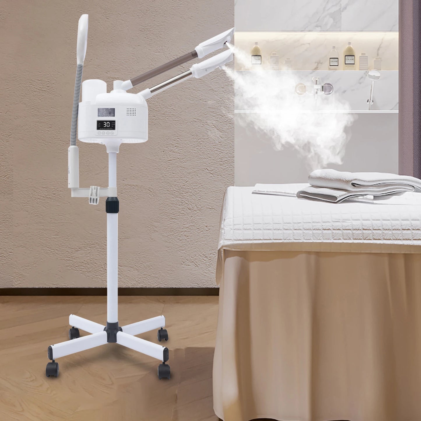 Bymaocar 3-in-1 Facial Steamer LED Magnifying Lamp