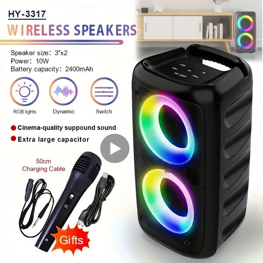 Ayebau Karaoke Radio Bluetooth Speaker Portable Wireless Microphone Led Lamp
