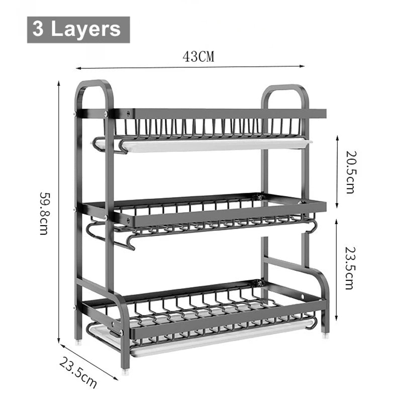 2/3-Tier Stainless Steel Dish Rack with Utensil Holder - Compact, Rustproof Kitchen Countertop Organizer & Drying Drainer