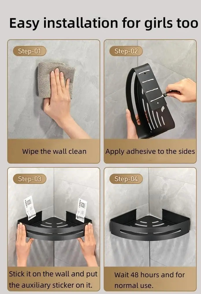 Triangle Adhesive Shower Caddy Set for Corner Wall Mount