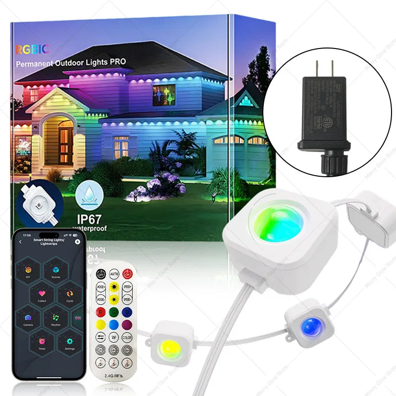 MIMIRGB Outdoor RGBIC String Lights Waterproof Eaves Alexa